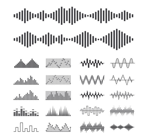 illustrazioni stock, clip art, cartoni animati e icone di tendenza di set di onde sonore musicali, tecnologia di equalizzatore digitale audio elementi di design isolati, pannello della console, battito musicale a impulsi - secret identity audio