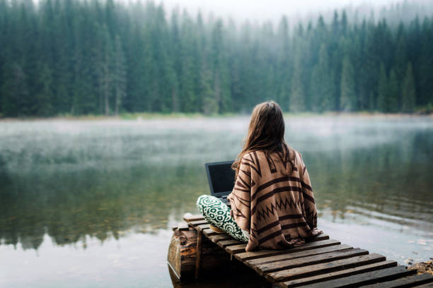 istock Woman Relaxing In Nature And Using Technology 1343026356