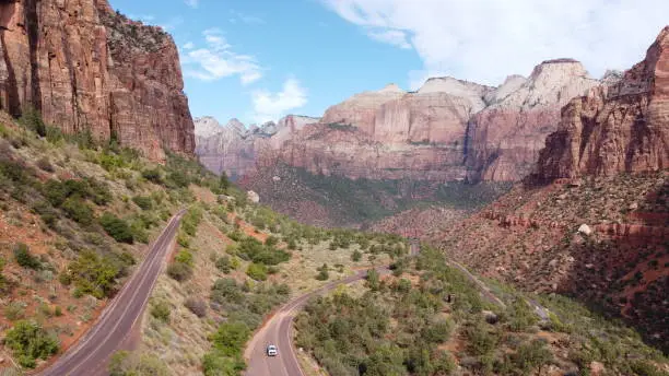 Driving along the Monumental Cliffs at Zion National Park