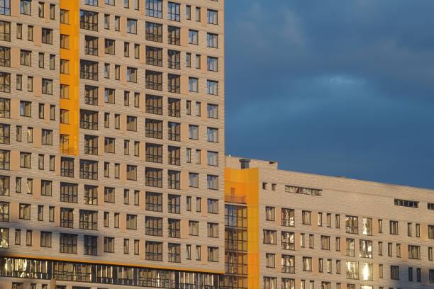 istock Urban texture. Glass and concrete with reflections in the evening light. 1343037483