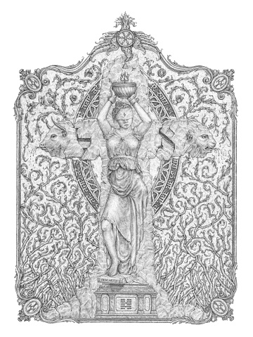 Sophia; or, The Modern Prometheus. Pencil drawing. White background.