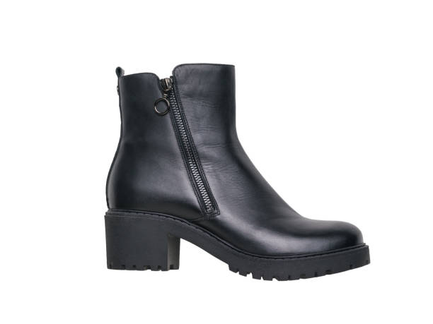 istock Left leather women's half-boots with high heels isolated on a white background. 1343066285