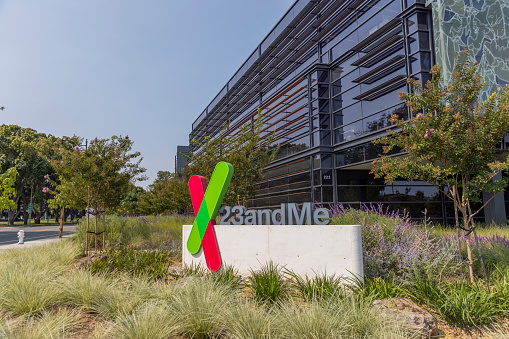 Sunnyvale California, United States - September 24, 2021: Headquarters of 23andMe, a personal genomics and biotechnology company headquartered in Mountain View, California that provides rapid genetic testing.