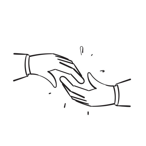 手描きの落書き手は、他のイラストを助けるために手のイラストのベクトルシンボルをつかむ - assistance holding hands friendship human hand点のイラスト素材／クリップアート素材／マンガ素材／アイコン素材