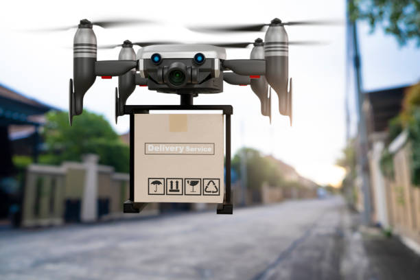 Drone technology engineering device industry flying in industrial logistic export import product home delivery service logistics shipping transport transportation or car auto parts 3D rendering tecnología de drones ingeniería de la industria de dispositivos volando en logística industrial exportación importación de productos a domicilio servicio de entrega logística envío transporte transporte o autopartes de automóviles renderizado 3d