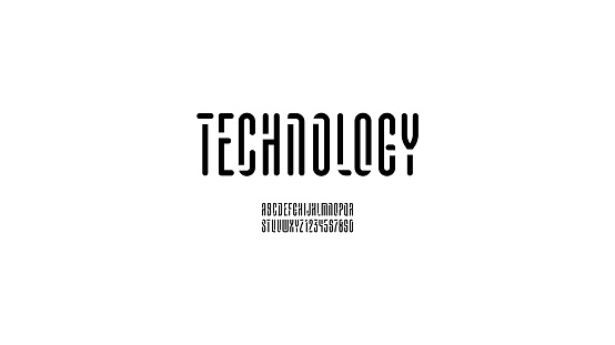 Technology Calligraphy Lettering Technology Long Font Condensed Hitech Stencil Alphabet Digital ...