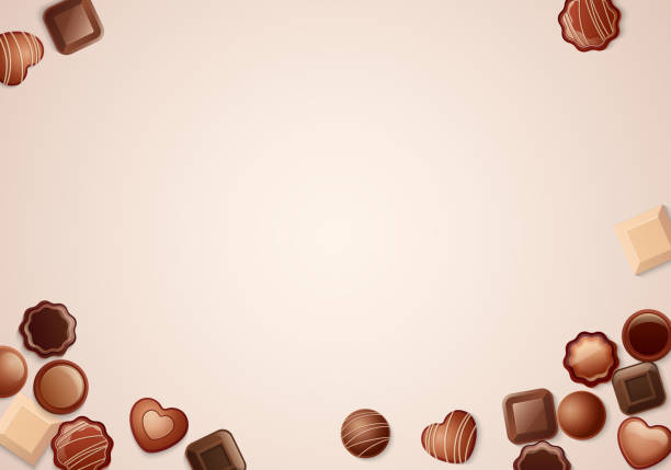 background for valentines day banner, chocolate candies pattern, vector illustration 10eps - çikolatalı bar illüstrasyonlar stock illustrations