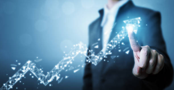 istock Business development to success and growing growth concept. Businessman pointing arrow graph corporate future growth plan 1343077590