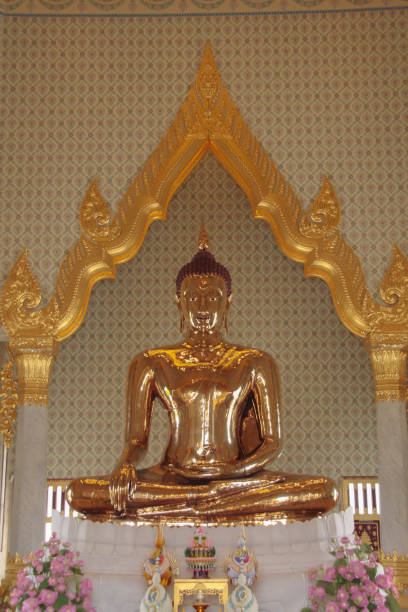 Beautiful old golden buddha thailand stock photo