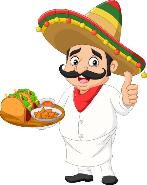 Chef Mexicana Con Taco Ilustración Dibujo Animado Vectores Libres de  Derechos - iStock