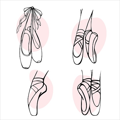 ballet icon set with pointe shoes.
