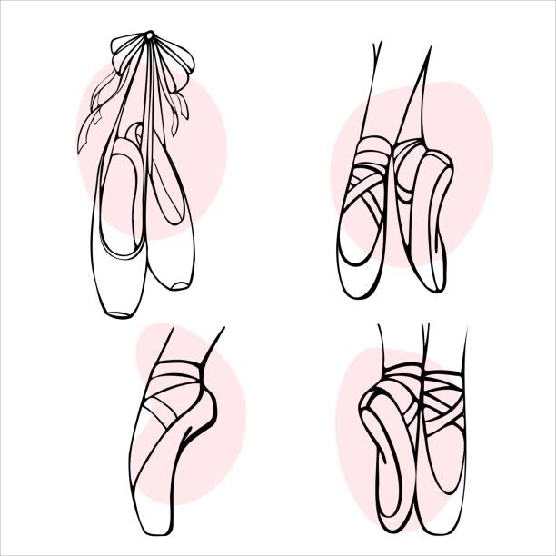 ballet icon set with pointe shoes ballet icon set with pointe shoes. ballerina shoes stock illustrations