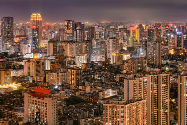 istock Urban Modern Architecture and High Buildings Dense at Night 1343082501