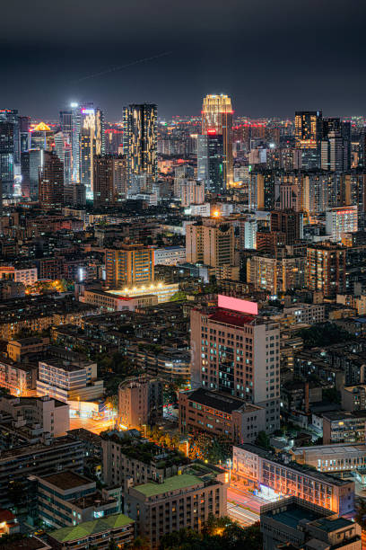 istock Urban Modern Architecture and High Buildings Dense at Night 1343082503