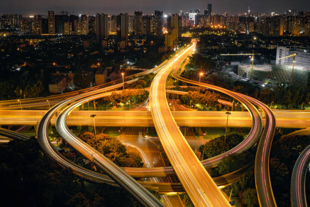 istock Modern urban architecture and overpass at dusk 1343082680