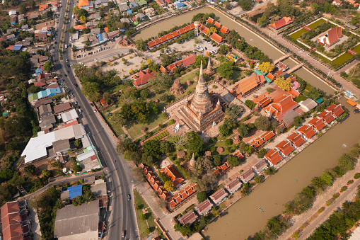 Aerial view of Ayutthaya temple,in Phra Nakhon Si Ayutthaya, Historic City in Thailand