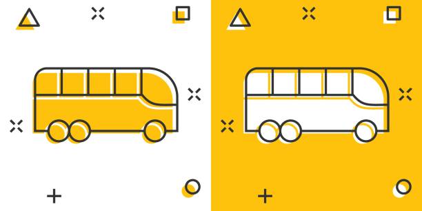 illustrations, cliparts, dessins animés et icônes de icône de bus dans un style comique. illustration vectorielle de dessin animé coach sur fond blanc isolé. concept d’entreprise à effet d’éclaboussure de véhicule autobus. - car traffic road road sign