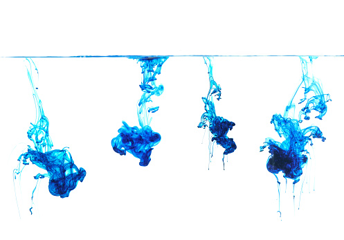 Collection blue ink flowing in water Isolated on white background, abstract background