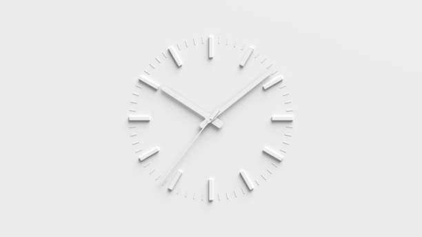 reloj abstracto sobre pared blanca, realista 3d - reloj fotografías e imágenes de stock