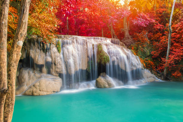 istock wonder Waterfall in Deep forest at Erawan waterfall National Park. 1343089967