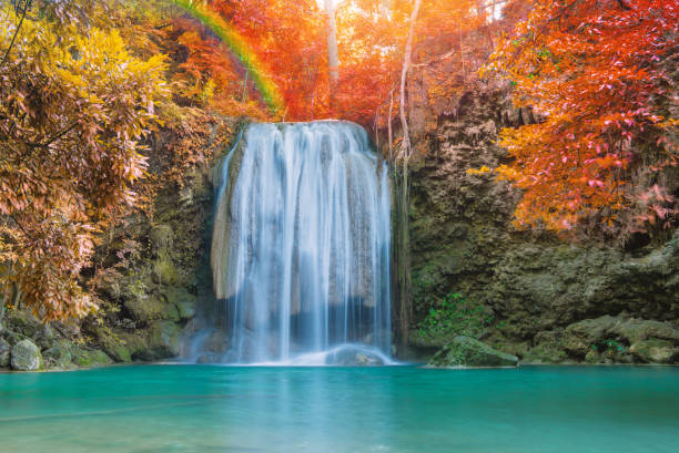 istock wonder Waterfall in Deep forest at Erawan waterfall National Park. 1343089971