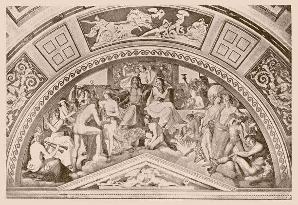 peter von cornelius: z fresków w monachijskim glyptothek. greccy bogowie w olymp - here stock illustrations