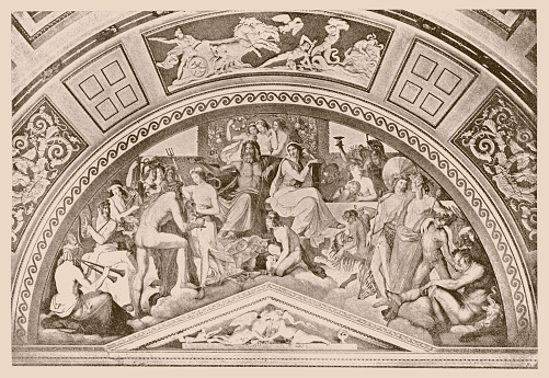 Illustration of a Peter von Cornelius: From the frescoes in the Munich Glyptothek. Greek gods in the Olymp