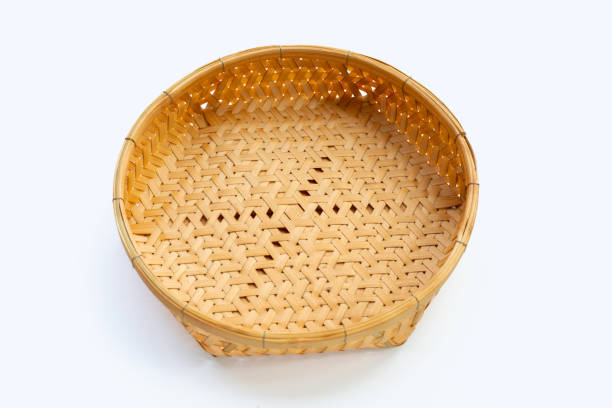 istock Empty wooden bamboo basket on white background. 1343090744