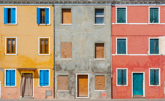 Exterior of colorful building on Burano island, Venice, Italy