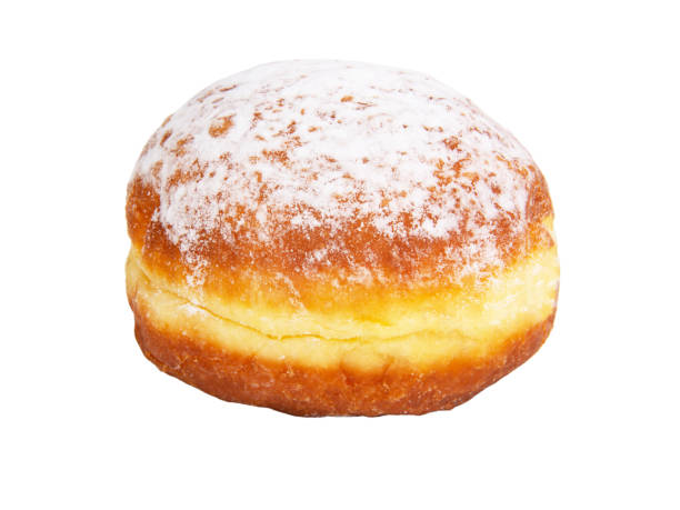 istock Bright tasty berliner donut ball isolated on the white background 1343096475