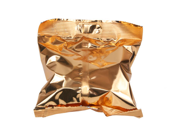istock Golden foil package bag isolated on the white background 1343097393