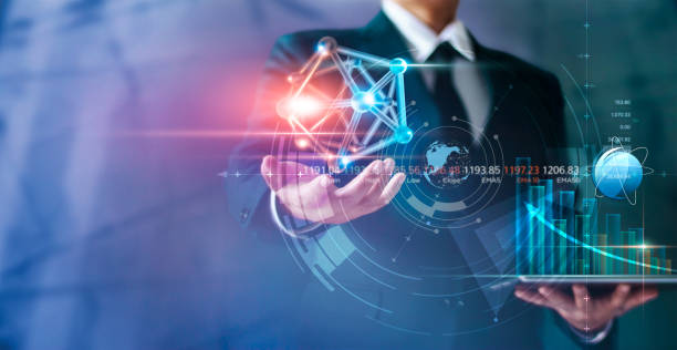 istock Businessman holding linking global business network connection and data exchanges with graph growth on digital tablet. 1343097438