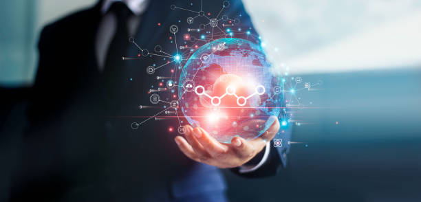 istock Businessman holding circle global network connection and data exchanges worldwide, Social Media, Digital marketing, Banking and financial, Technology and Business networking communication. 1343101379
