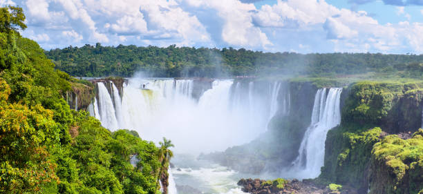 istock Iguazu waterfalls, panoramic overview from above with mist from falling water 1343105964