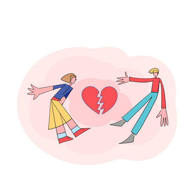 The concept of breaking the love relationship. Divorce. Former couple. The concept of breaking the love relationship. Divorce. Former couple. Conflict between lovers. Broken heart. Parting couple. Vector. Illustration in a flat cartoon style. jealous ex girlfriend stock illustrations