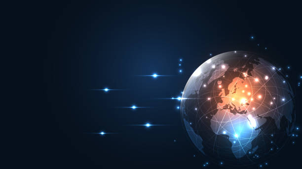 グローバル ネットワーク接続世界地図抽象的な技術背景グローバル ビジネス革新コンセプト - network connection plug点のイラスト素材／クリップアート素材／マンガ素材／アイコン素材