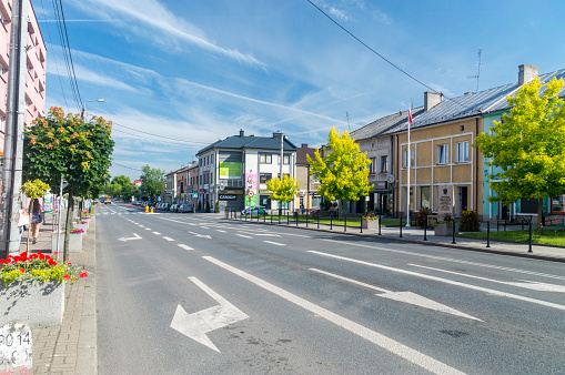 Garwolin, Poland - June 15, 2021: Tadeusz Kosciuszko street in city center of Garwolin.