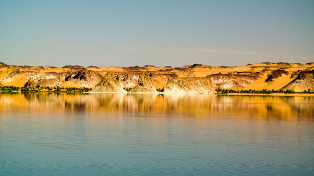 Panoramic view to Teli lake group of Ounianga Serir lakes at the Ennedi, Chad Panoramic view to Teli lake group of Ounianga Serir lakes , Ennedi, Chad ennedi mountains photos stock pictures, royalty-free photos & images