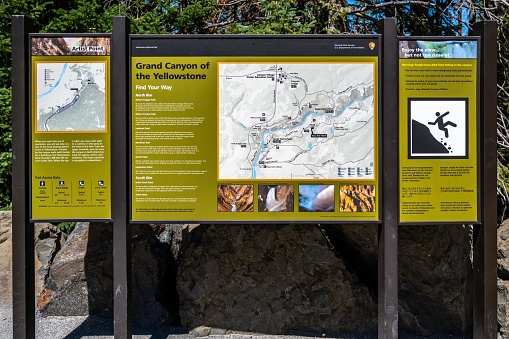 Yellowstone NP, WY, USA - August 15, 2020: The different kinds of trials going to its scenic destination