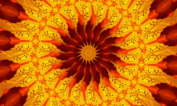 Seamless kaleidoscope golden texture. Illustration for design. Bright flower stock photo