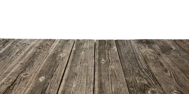 Old wooden planks table isolated on white background