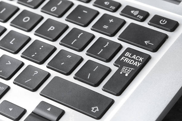 istock Laptop keyboard with Black Friday button, closeup. Online shopping 1343159309