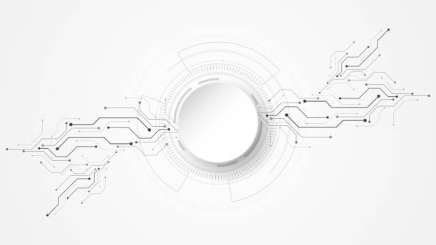 šedá bílá abstraktní technologické pozadí s různými technologickými prvky hi-tech komunikační koncept inovace pozadí kruh prázdný prostor pro váš text - tvorba sítě kontaktů stock ilustrace