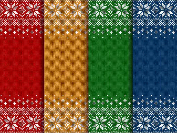 Vector illustration of Knitted sweater backgrounds with copyspace. Vector Christmas pattern set.