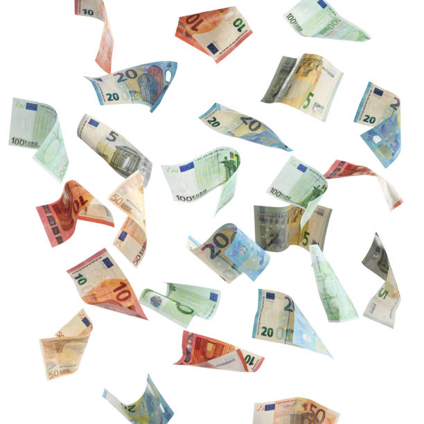 istock Set of falling money on white background. Currency exchange 1343162426