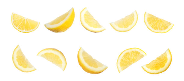 istock Set of falling delicious lemons on white background 1343165719