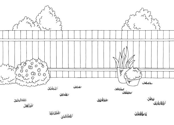 ogród przydomowy grafika czarno biały szkic ilustracja wektor - backyard stock illustrations