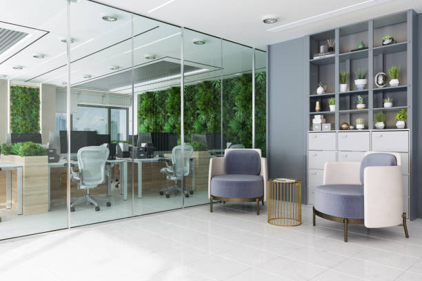 istock Eco-Friendly Office Space And Waiting Room With Armchairs And Coffee Table 1343175463