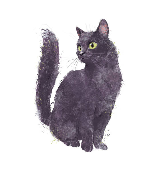 Artistic hand drawn watercolor illustration of cute black cat sitting isolated. For cards, posters, prints, web design. Artistic hand drawn watercolor illustration of cute black cat sitting isolated. For cards, posters, prints, web design. black cat stock illustrations