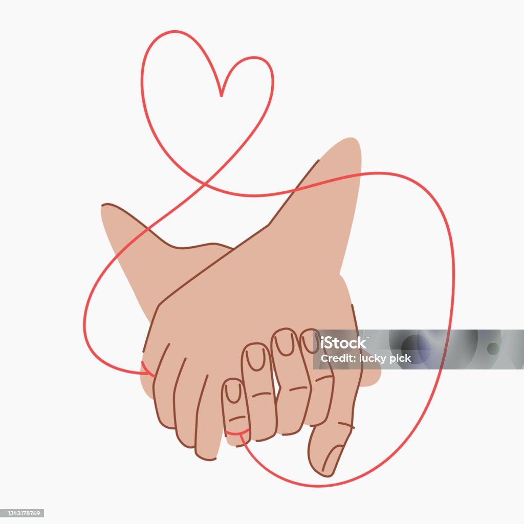 Le Fil Rouge Du Destin Comment Savoir Fil Rouge Du Destin Qui Relie Les Mains Des Amoureux Couple Se Tenant La Main Fil Rouge Du Destin En Forme De Cœur Deux Mains Sont Reliées Par Une Chaîne Rouge Du